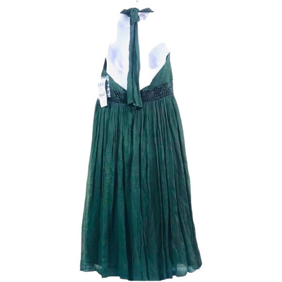 Maggy London Green Crepey Halter Beaded Gown Dress - Picture 3 of 13